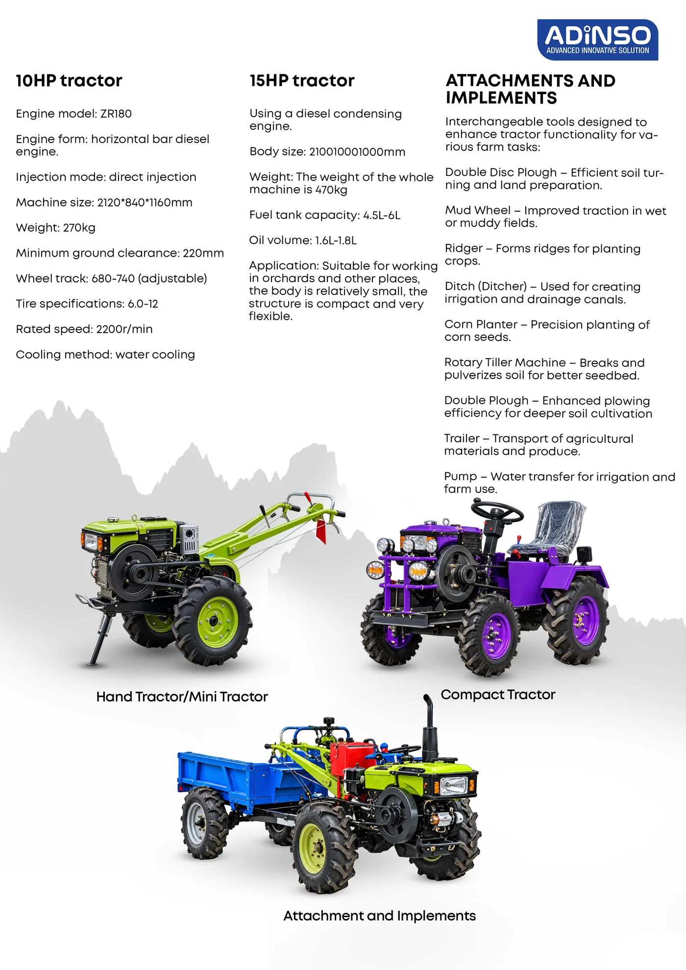 10HP & 15HP Tractors & Implements
