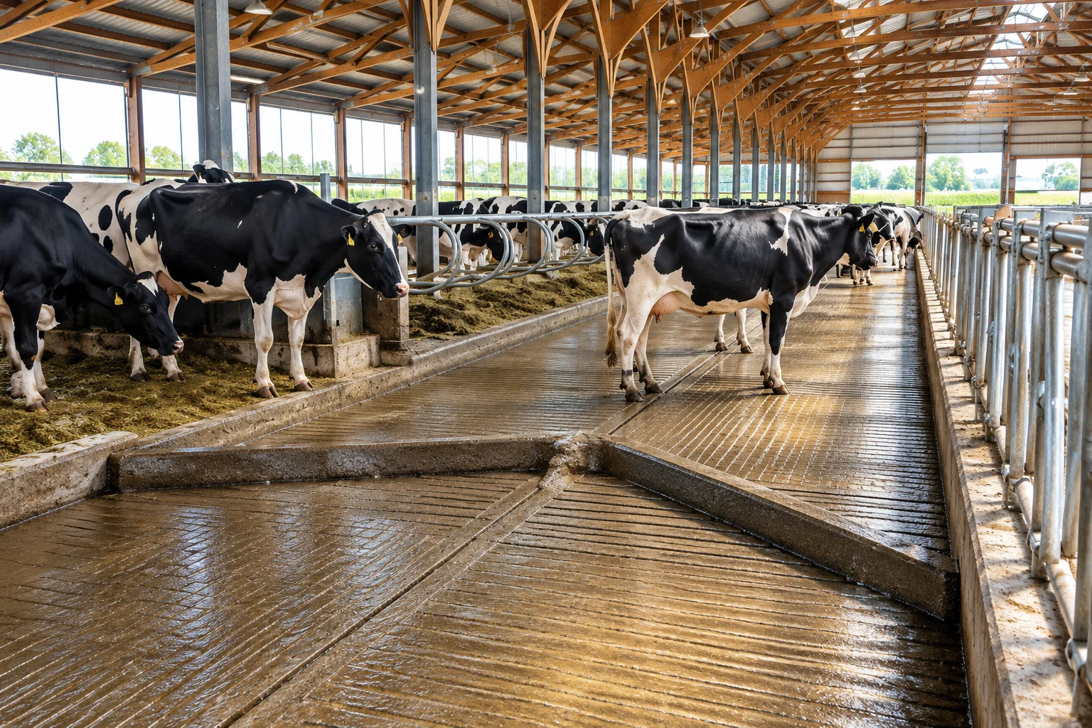 Automated continuous chain alley scraper clearing barn floor