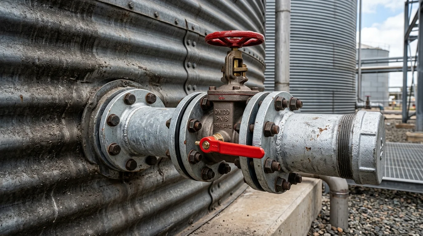 Hot-dip galvanized steel flanged service outlet pipe with heavy isolation valve