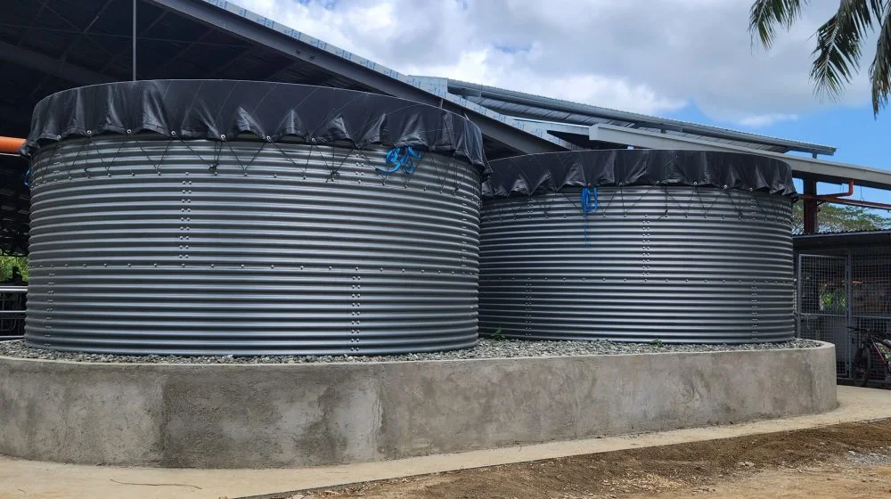 Engineered concrete ring beam foundations constructed for bulk water silos